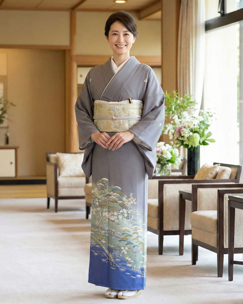 加賀友禅 色留袖 田嶋秀之『茶屋辻』グレー