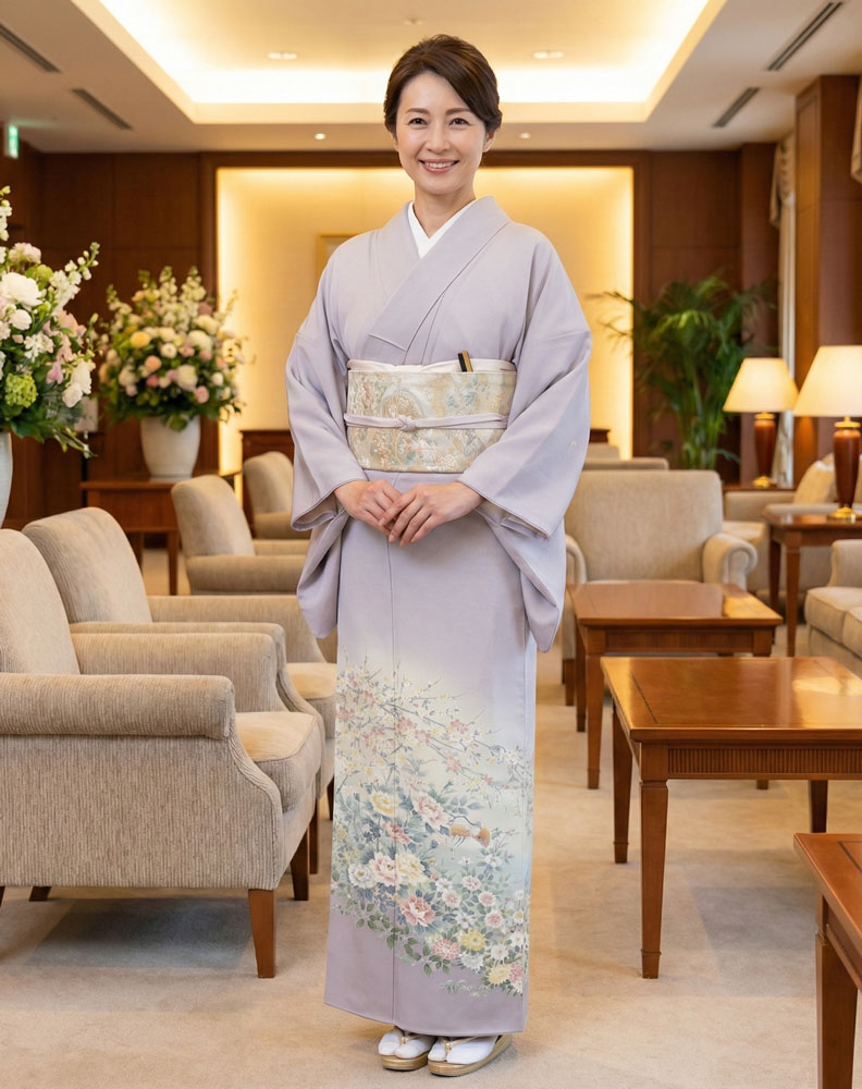 加賀友禅 色留袖 田辺瑞恵『牡丹おしどり』紫