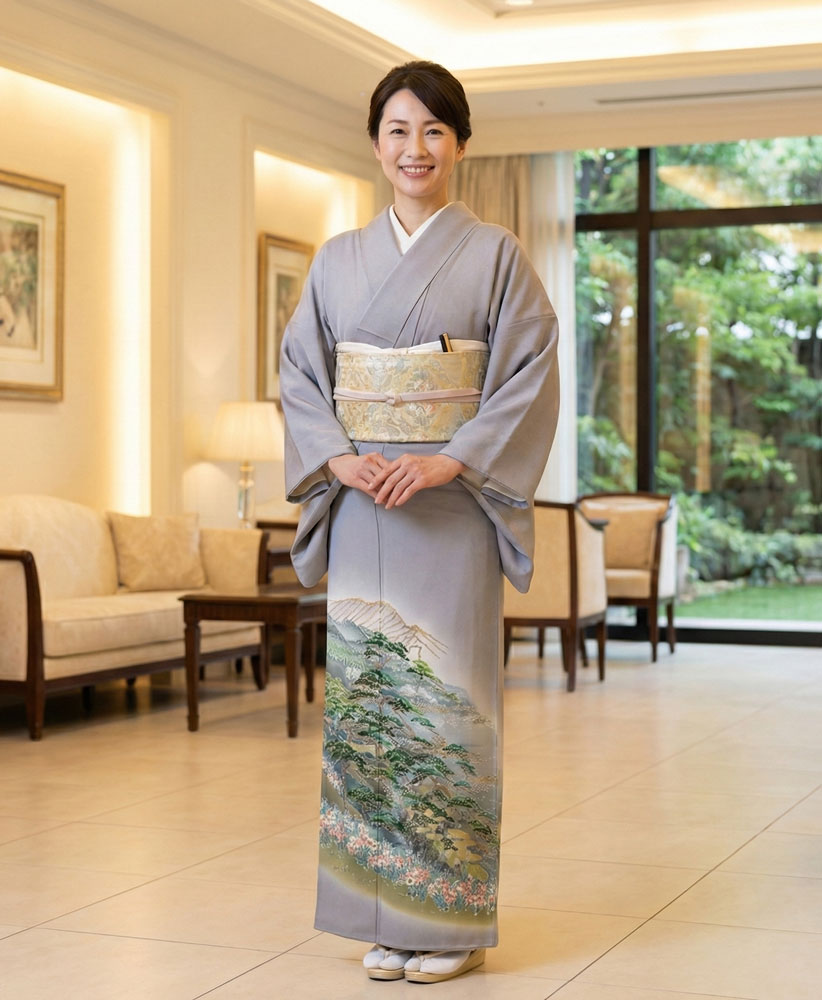 加賀友禅 色留袖 八田勝実 グレー