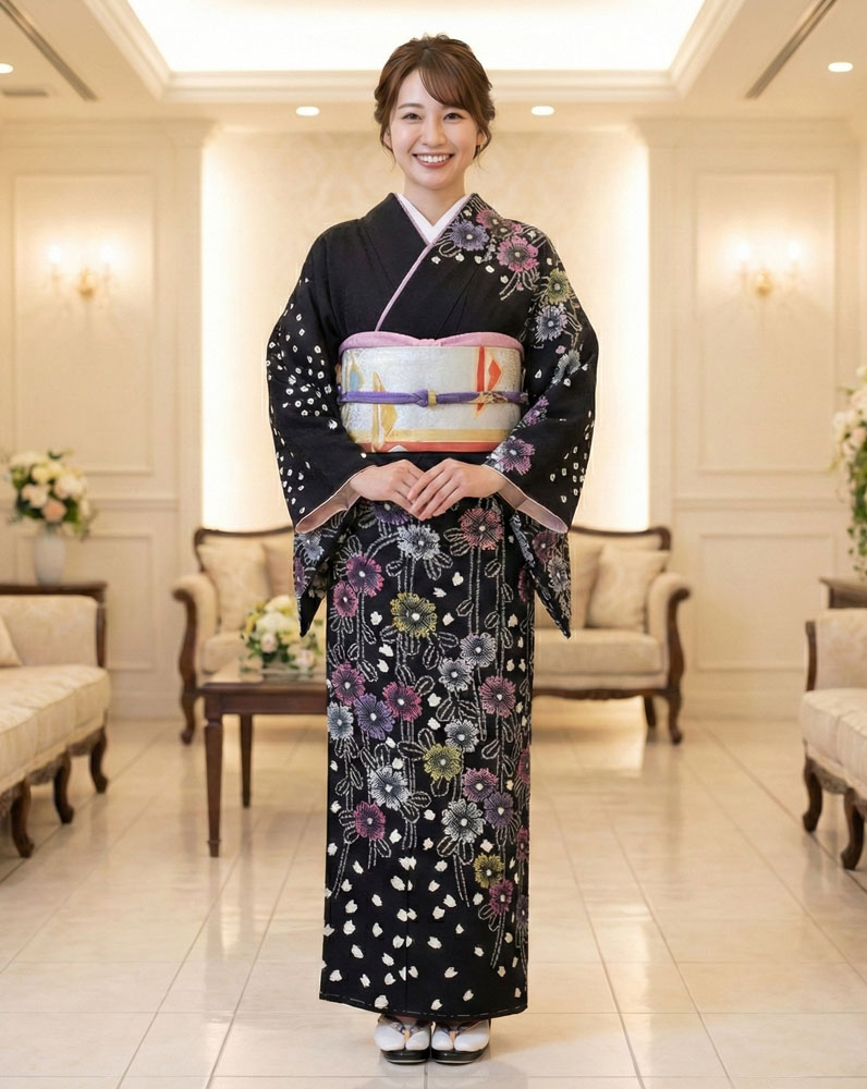 藤娘きぬたや 総絞り訪問着 黒