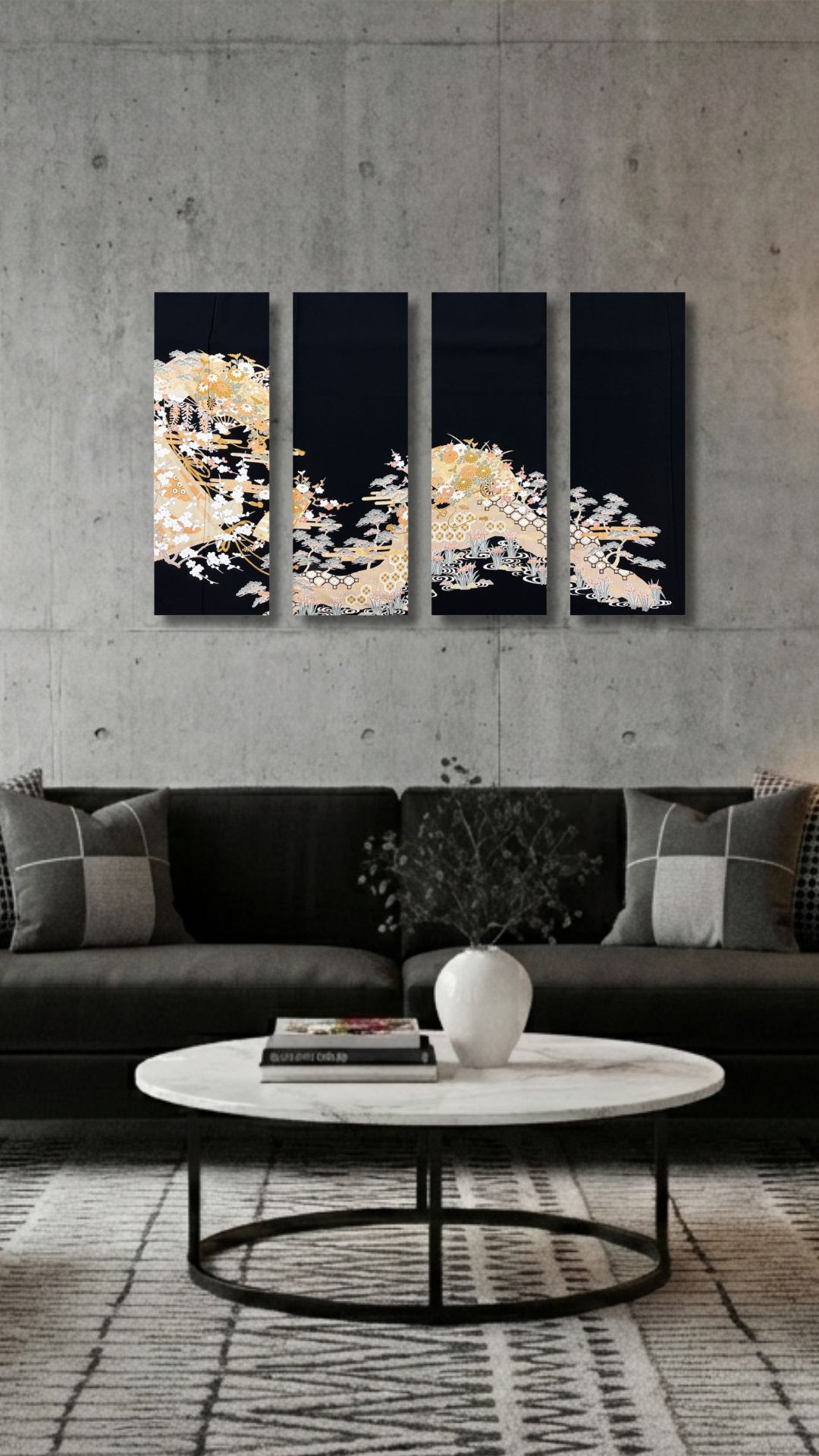 【留袖アート】Kimono Art 友禅 ファブリックパネル 黒留袖01