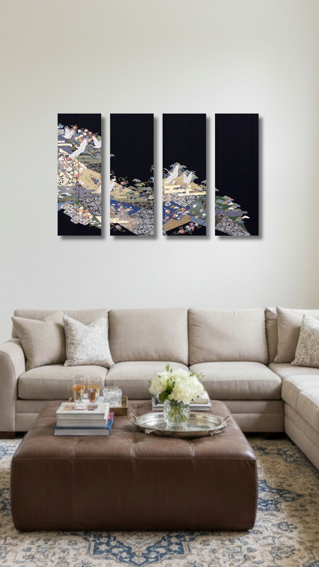 【留袖アート】Kimono Art  ファブリックパネル 黒留袖11