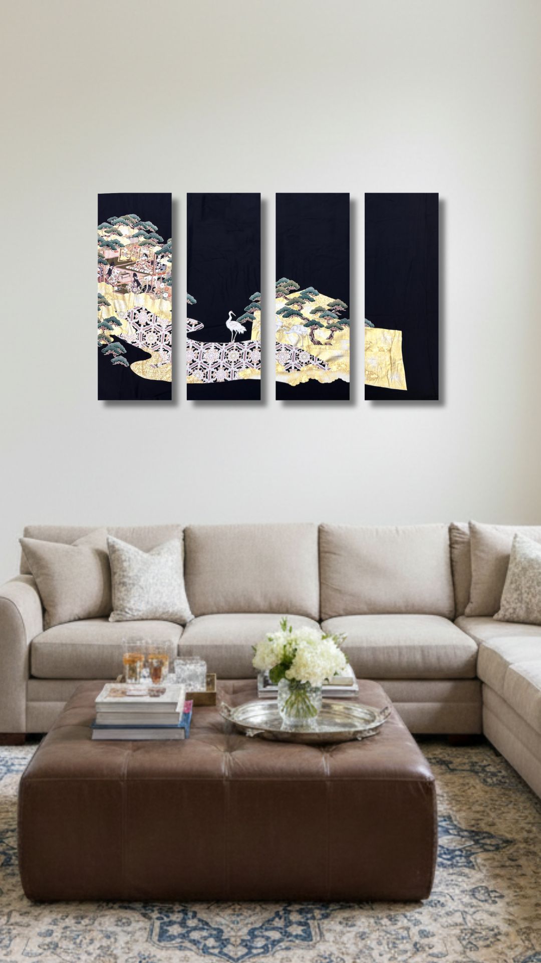 【留袖アート】Kimono Art  ファブリックパネル 黒留袖04