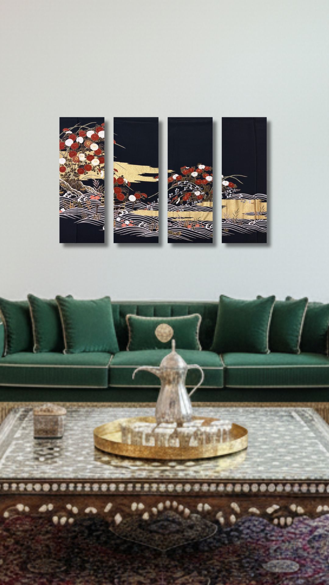 【留袖アート】Kimono Art  ファブリックパネル 黒留袖10