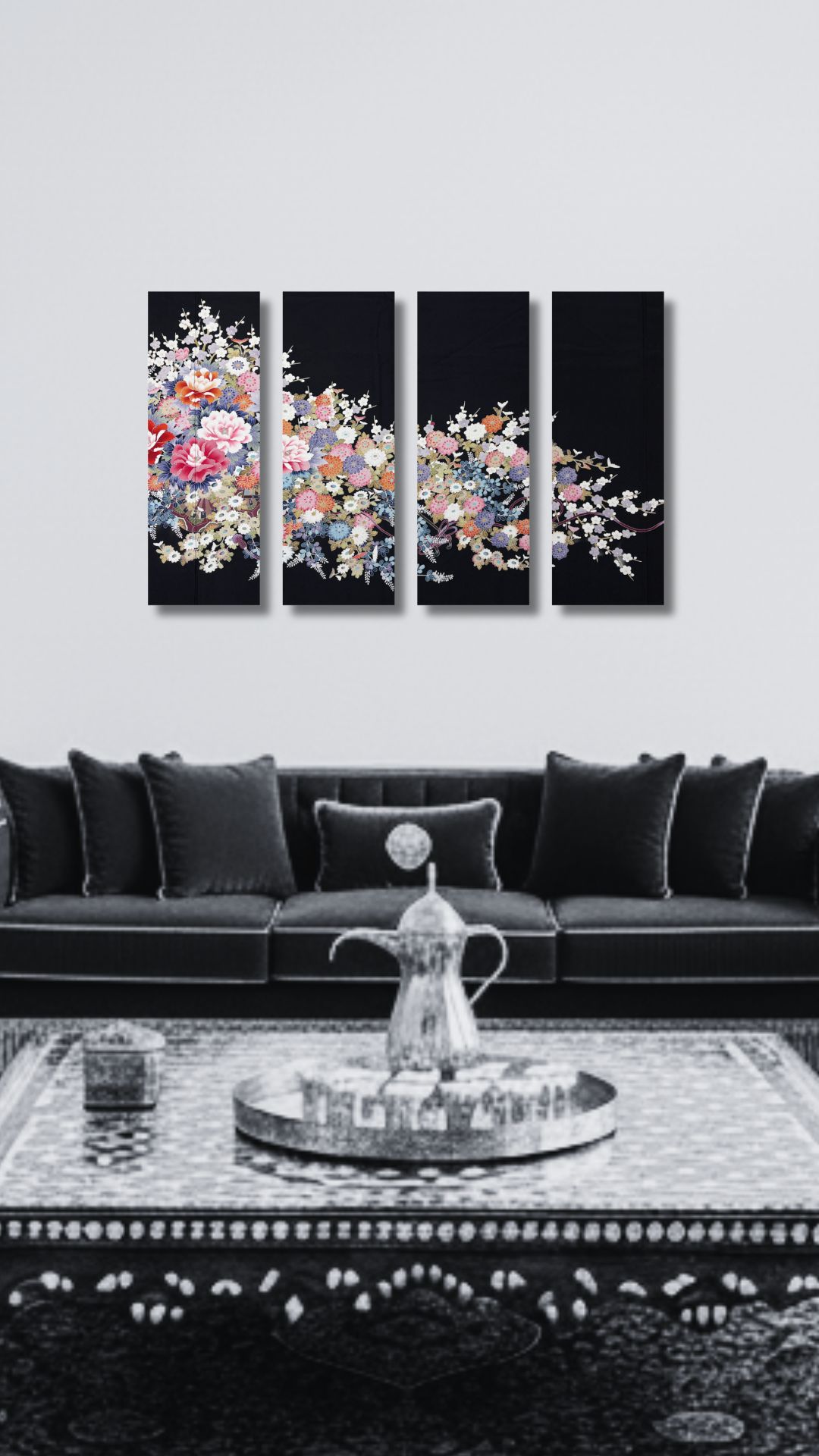 【留袖アート】Kimono Art 友禅 ファブリックパネル 黒留袖09