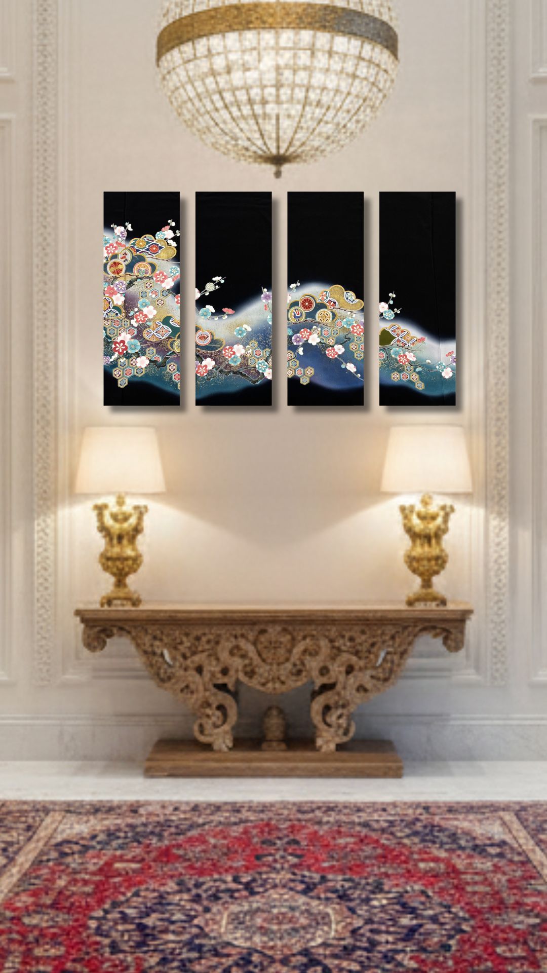 【留袖アート】Kimono Art  ファブリックパネル 黒留袖07