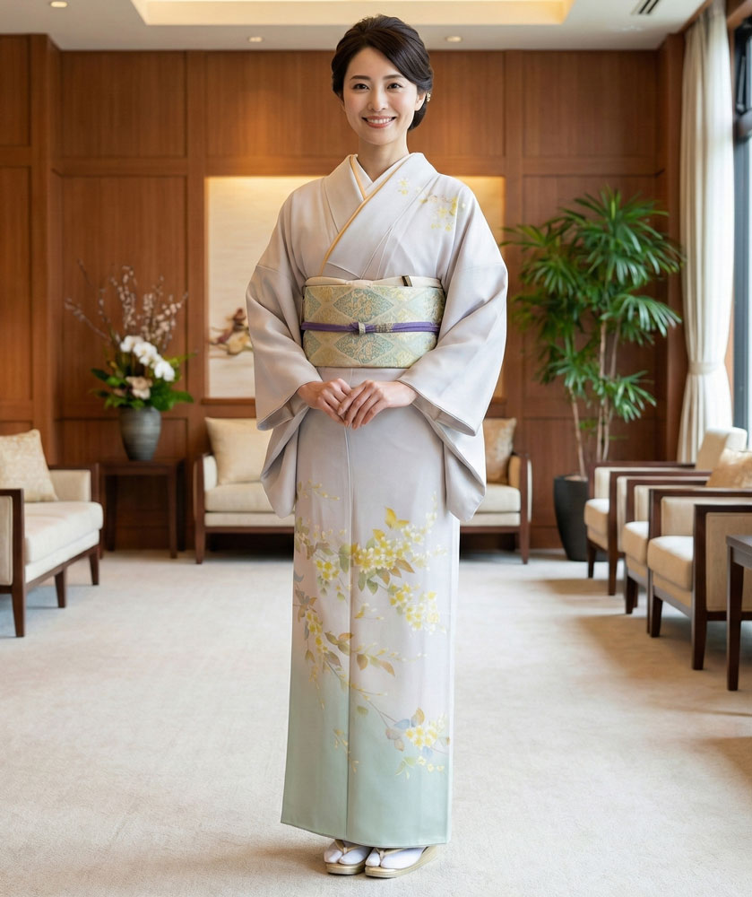 加賀友禅 付下 越村八重好『卯の花』グレー