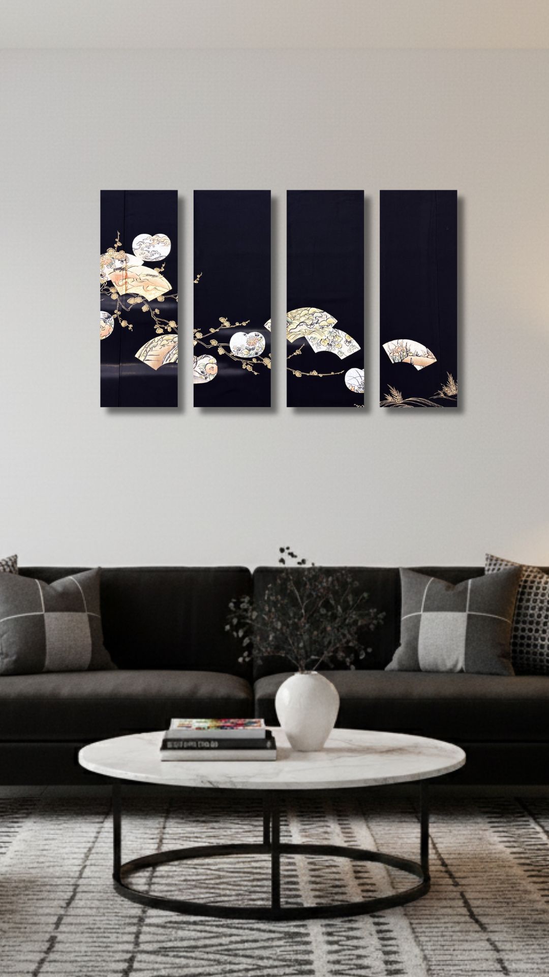 【留袖アート】Kimono Art  ファブリックパネル 黒留袖12