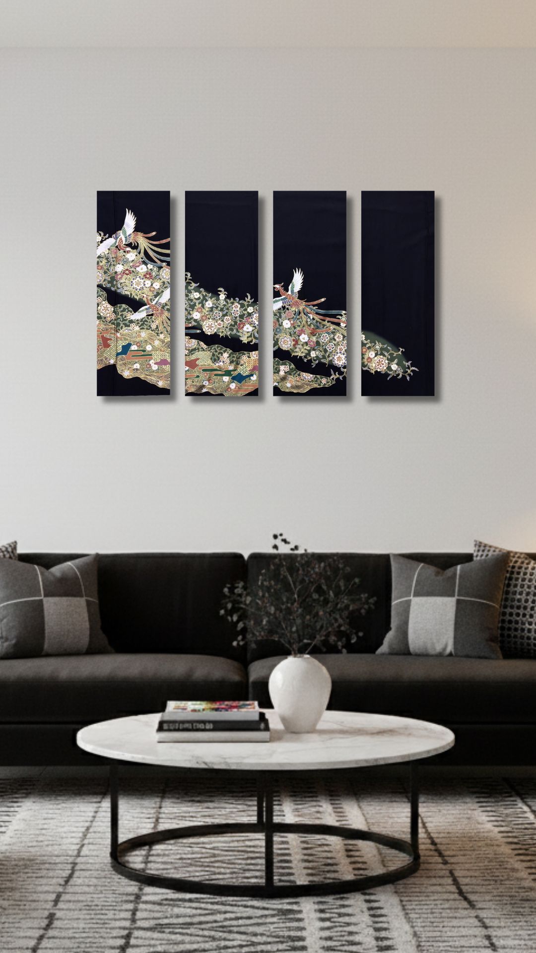 【留袖アート】Kimono Art  ファブリックパネル 黒留袖03