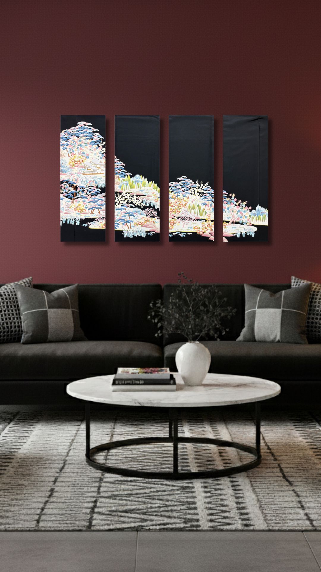 【留袖アート】Kimono Art 加賀友禅 ファブリックパネル 黒留袖01