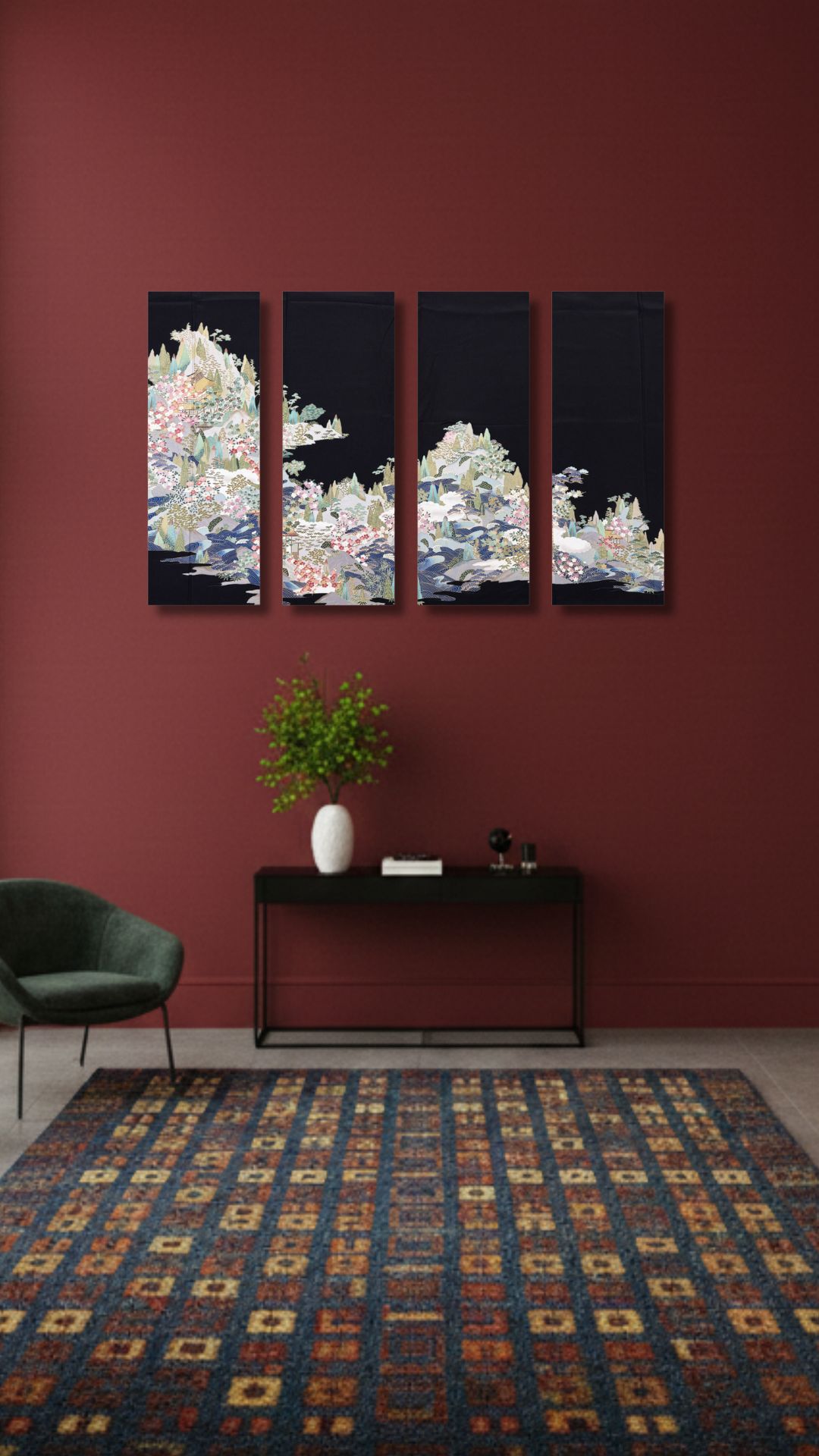 【留袖アート】Kimono Art 友禅 ファブリックパネル 黒留袖15