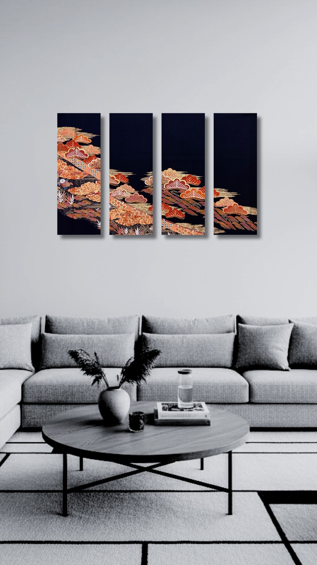 【留袖アート】Kimono Art 友禅 ファブリックパネル 黒留袖14