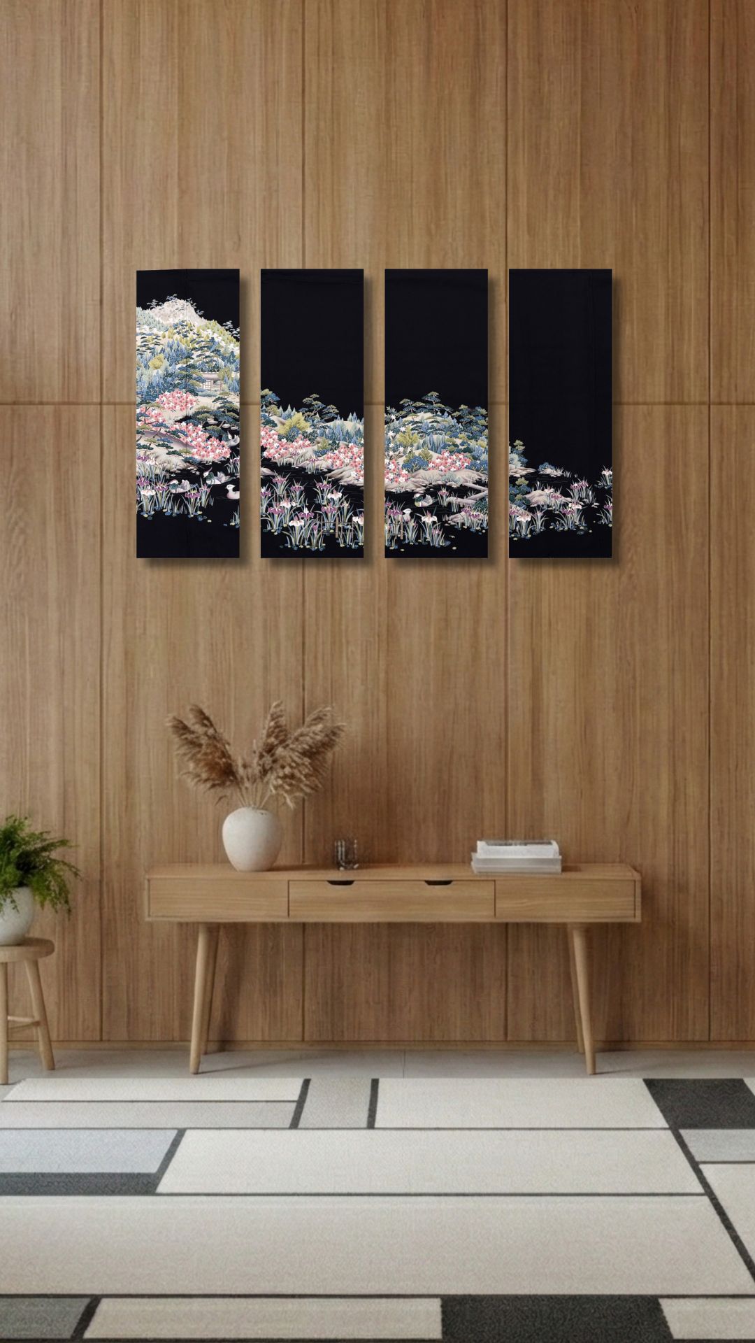 【留袖アート】Kimono Art 友禅 ファブリックパネル 黒留袖10