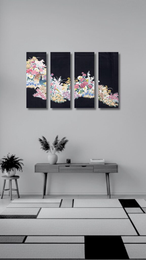 【留袖アート】Kimono Art ファブリックパネル 黒留袖05