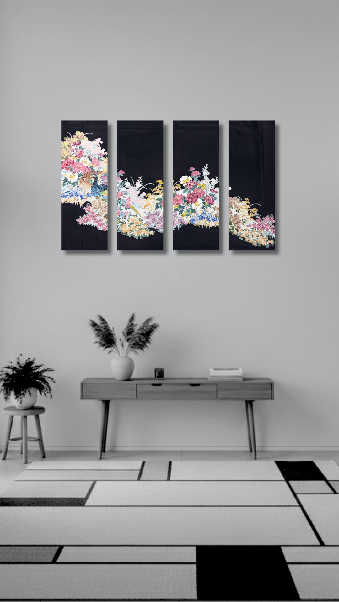 【留袖アート】Kimono Art  ファブリックパネル 黒留袖05