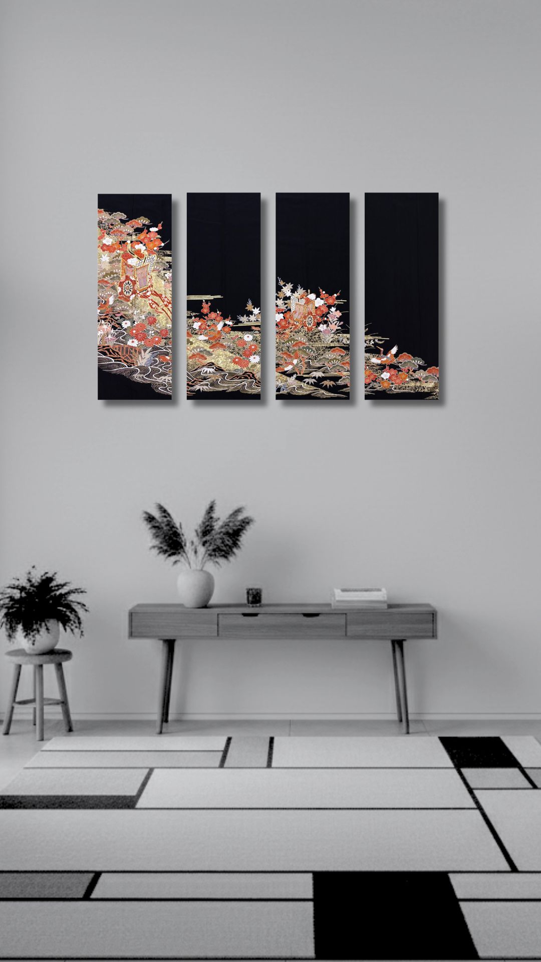 【留袖アート】Kimono Art  ファブリックパネル 黒留袖02