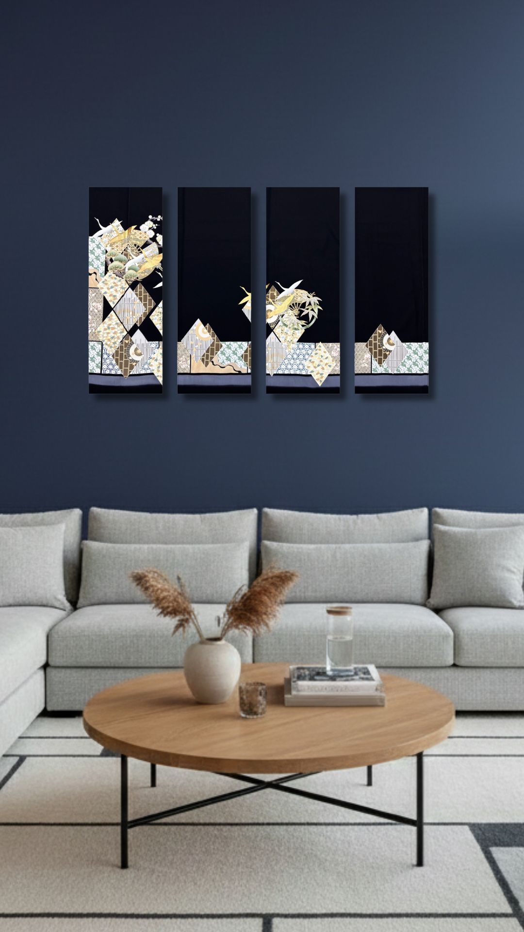 【留袖アート】Kimono Art 友禅 ファブリックパネル 黒留袖16