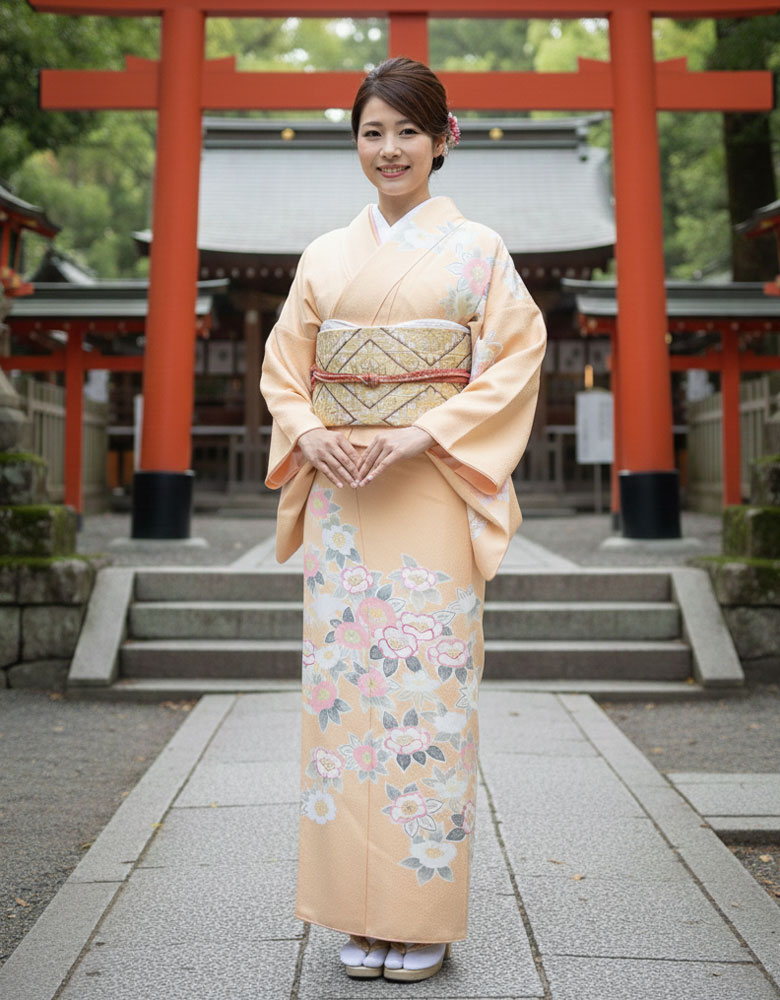 京友禅 – 訪問着レンタル – オレンジ