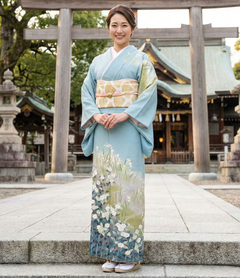 京友禅 – 訪問着レンタル -水色03