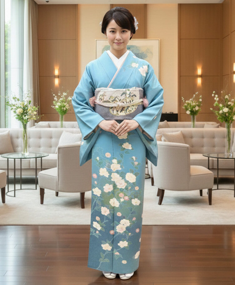 京友禅 – 訪問着レンタル – 水色01
