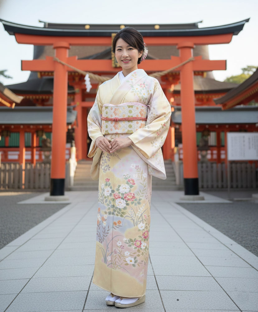 京友禅 – 訪問着レンタル – 黄01