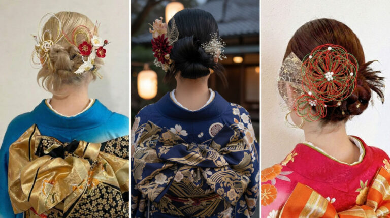 成人式振袖に合わせたヘアスタイル例（カチモリ）