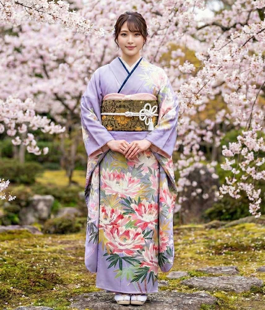 加賀友禅 振袖 小林賢一郎『牡丹』薄紫