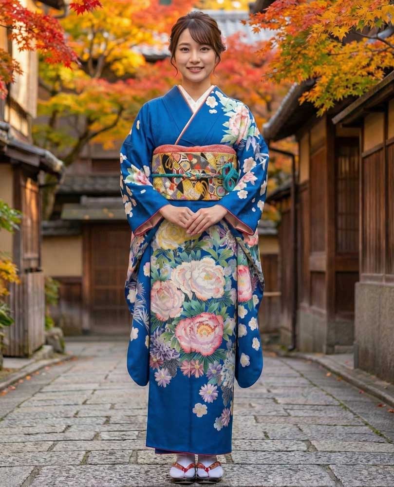 加賀友禅 振袖 赤地暁『彩麗』青