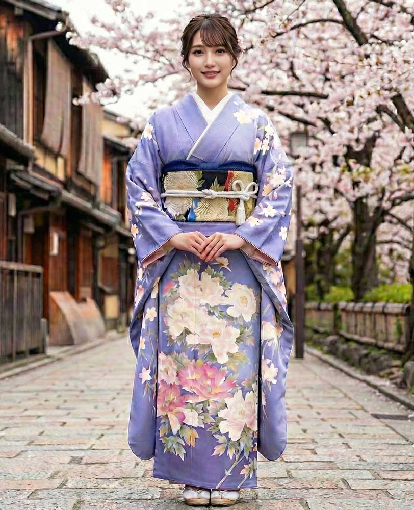 加賀友禅 振袖 稲手明仁『桜に牡丹』青