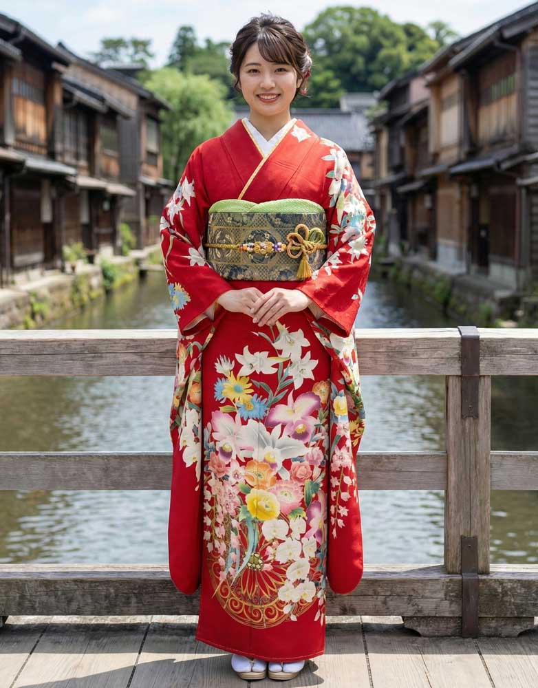 加賀友禅 振袖 谷崎善治『優美』赤