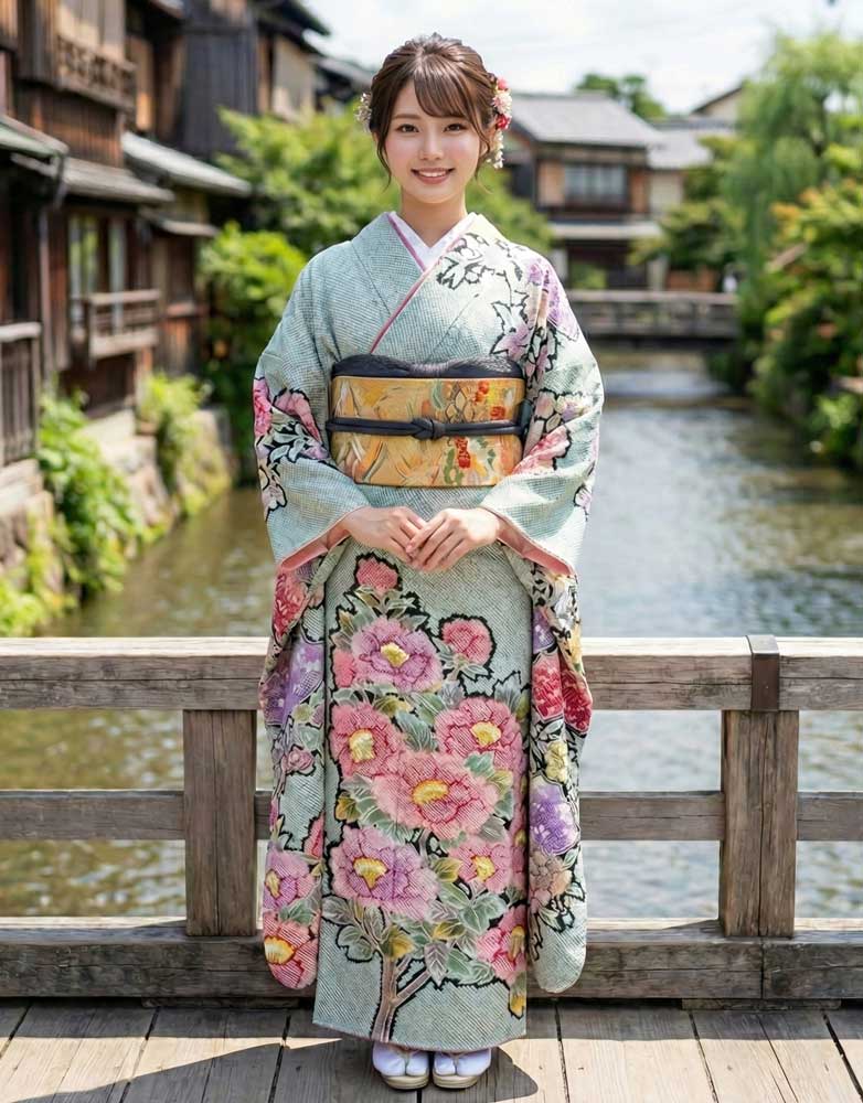 藤娘きぬたや 総絞り振袖 グレー01