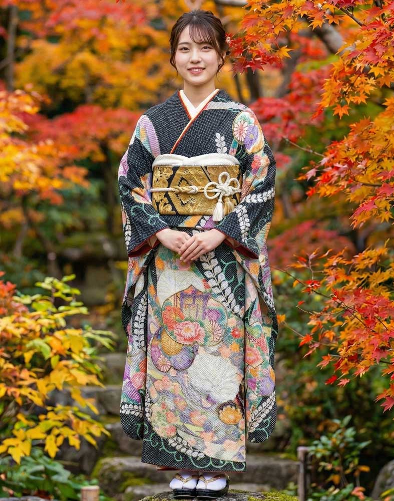 藤娘きぬたや 総絞り振袖 黒04