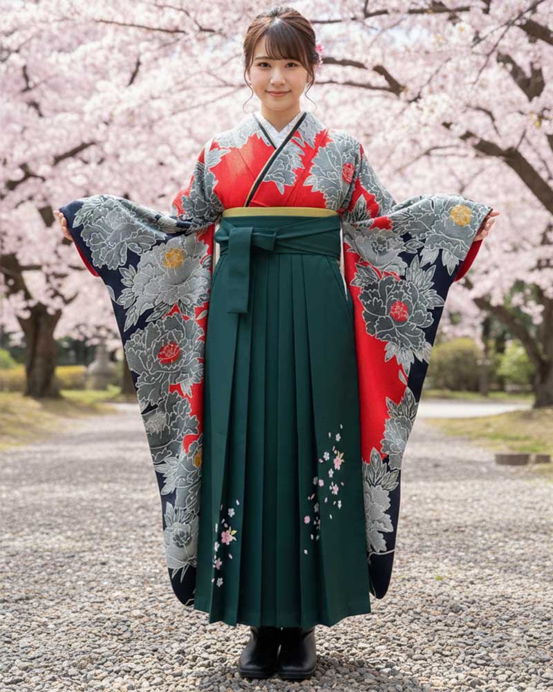 卒業式袴 x 振袖 – レンタル – 緑02