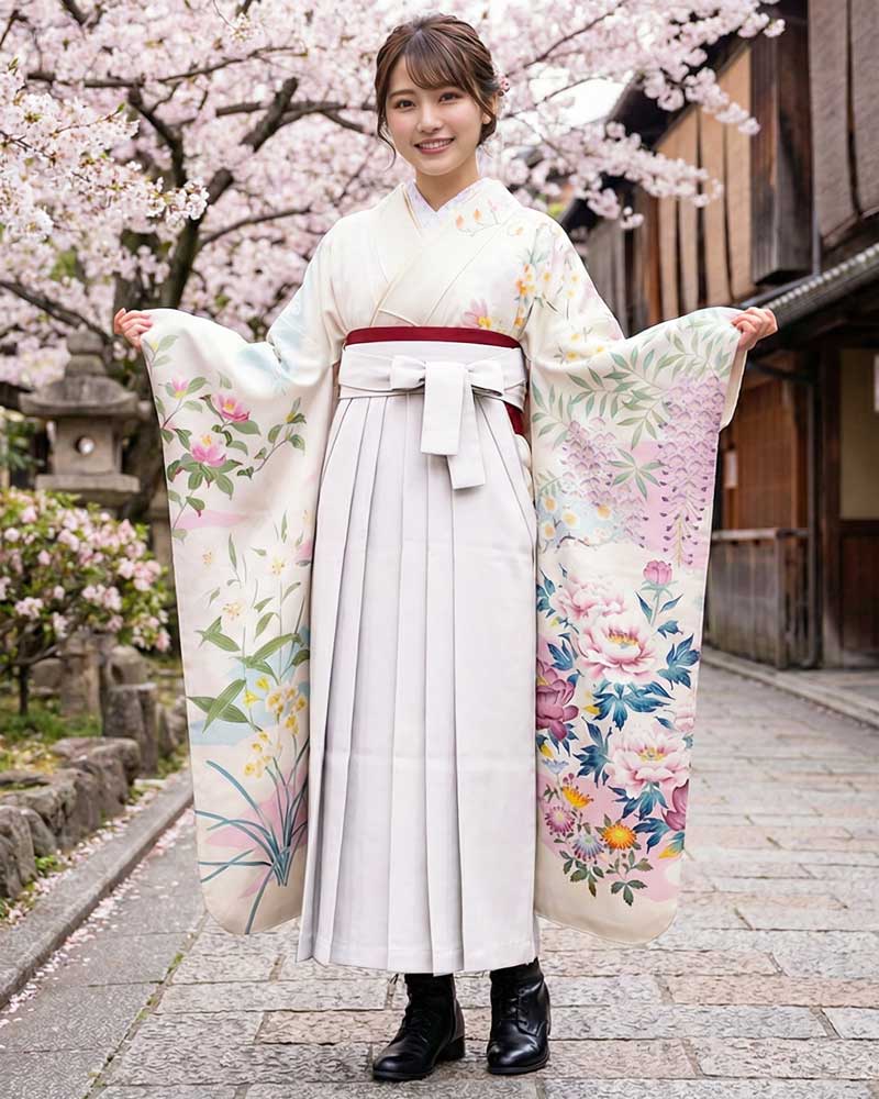 卒業式袴 x 振袖 – レンタル – 白01