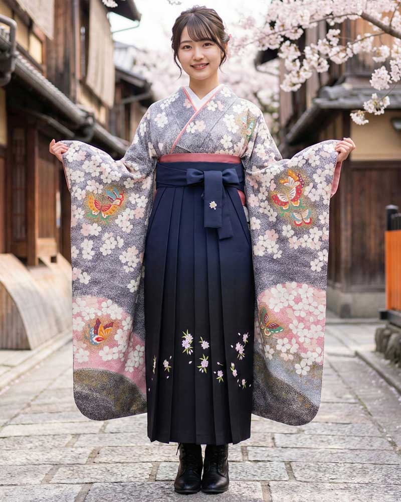 卒業式袴 x 振袖 – レンタル – 紺黒