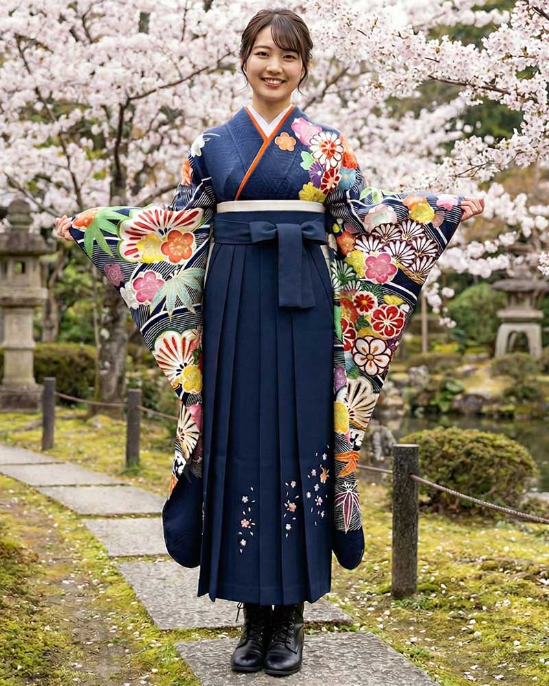 卒業式袴 x 振袖 – レンタル – 紺01