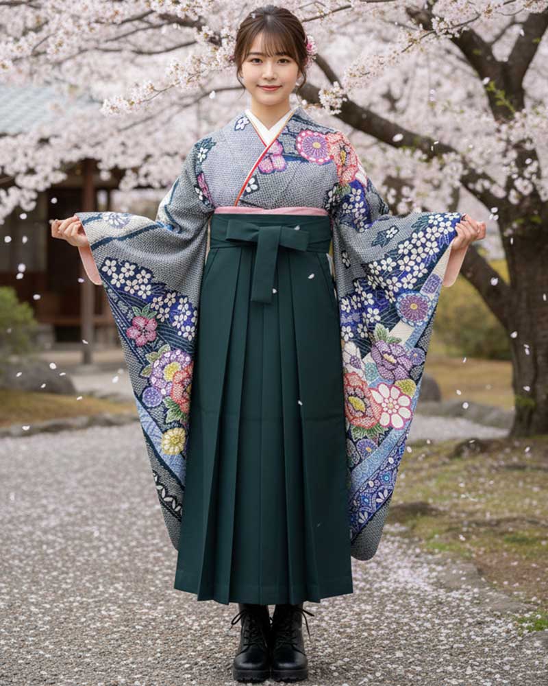 卒業式袴 x 振袖 – レンタル – 緑03
