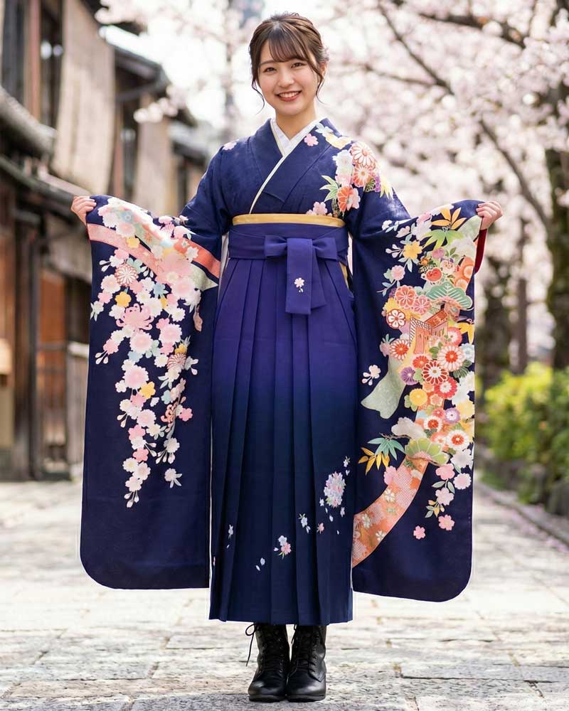 卒業式袴 x 振袖 – レンタル – 紫紺