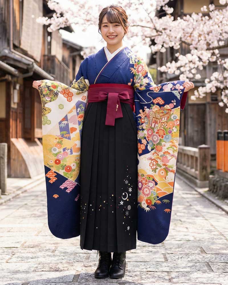 卒業式袴 x 振袖 – レンタル – 黒02
