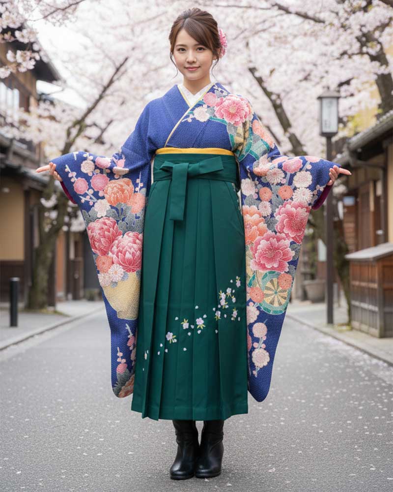 卒業式袴 x 振袖 – レンタル – 緑04