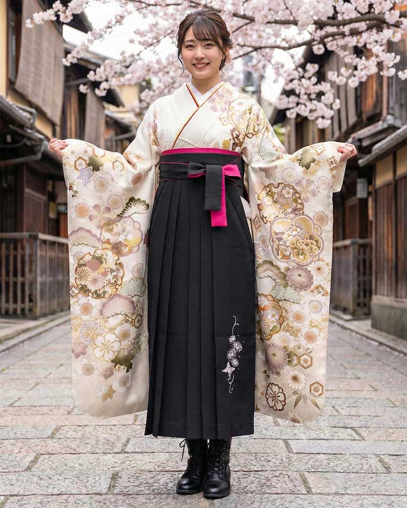 卒業式袴 x 振袖 – レンタル – 黒03