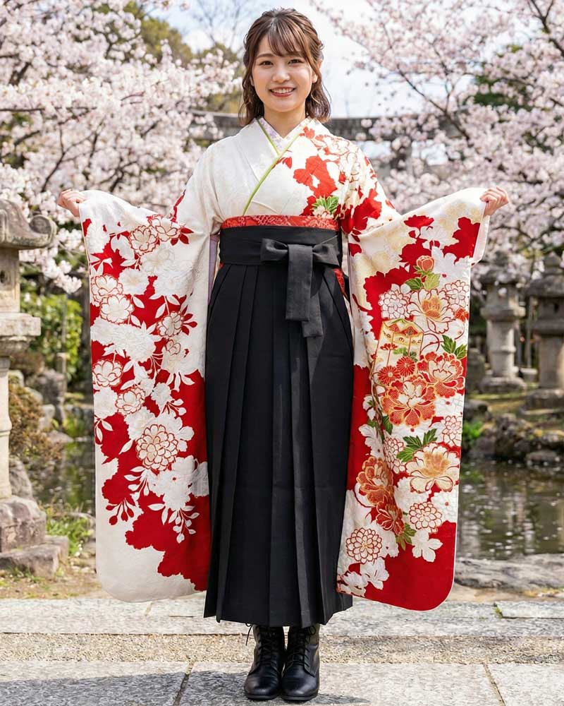 卒業式袴 x 振袖 – レンタル – 黒04
