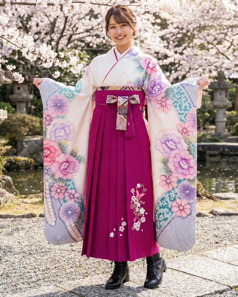 卒業式袴 x 振袖 – レンタル – ピンク01