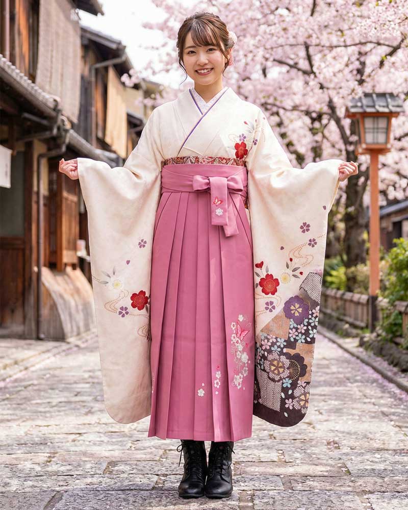 卒業式袴 x 振袖 – レンタル – ピンク04