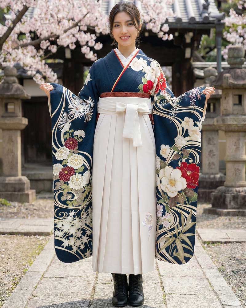 卒業式袴 x 振袖 – レンタル – 白02