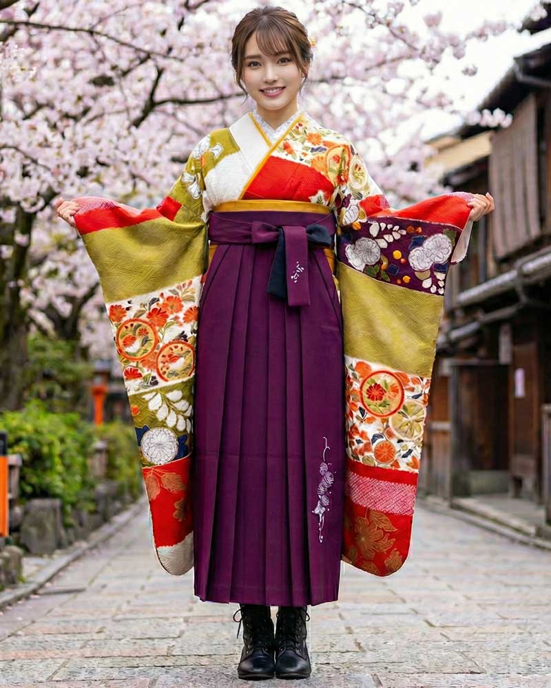 卒業式袴 x 振袖 – レンタル – 赤01