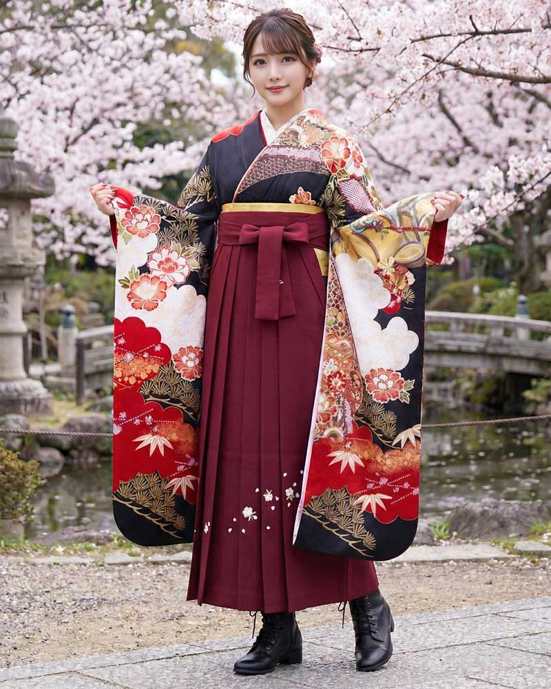 卒業式袴 x 振袖 – レンタル – 赤03