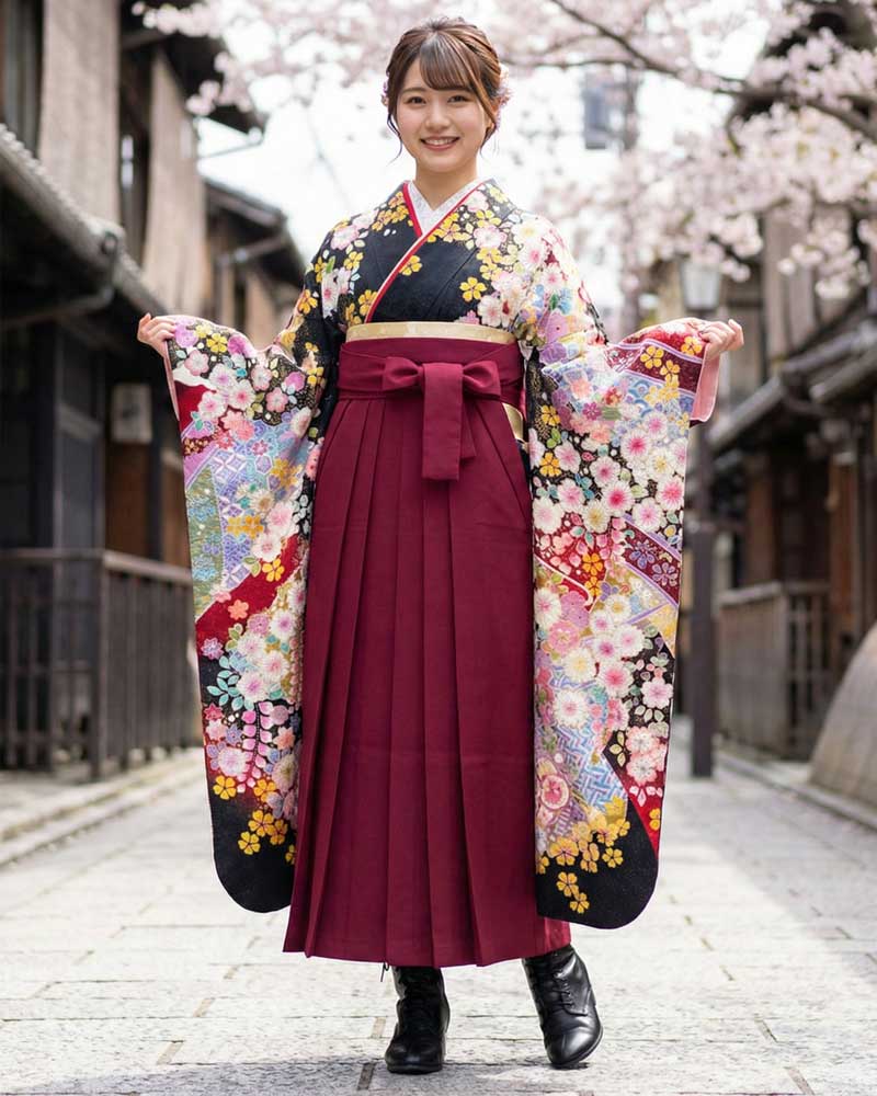 卒業式袴 x 振袖 – レンタル – 赤04