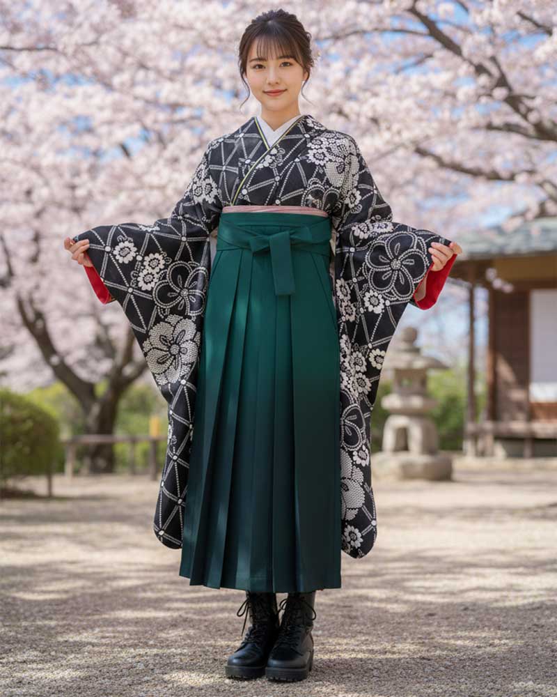 卒業式袴 x 振袖 – レンタル – 緑黒