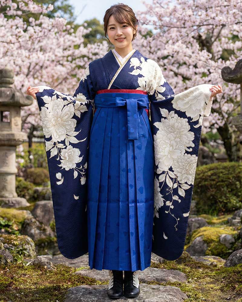 卒業式袴 x 振袖 – レンタル – 青01